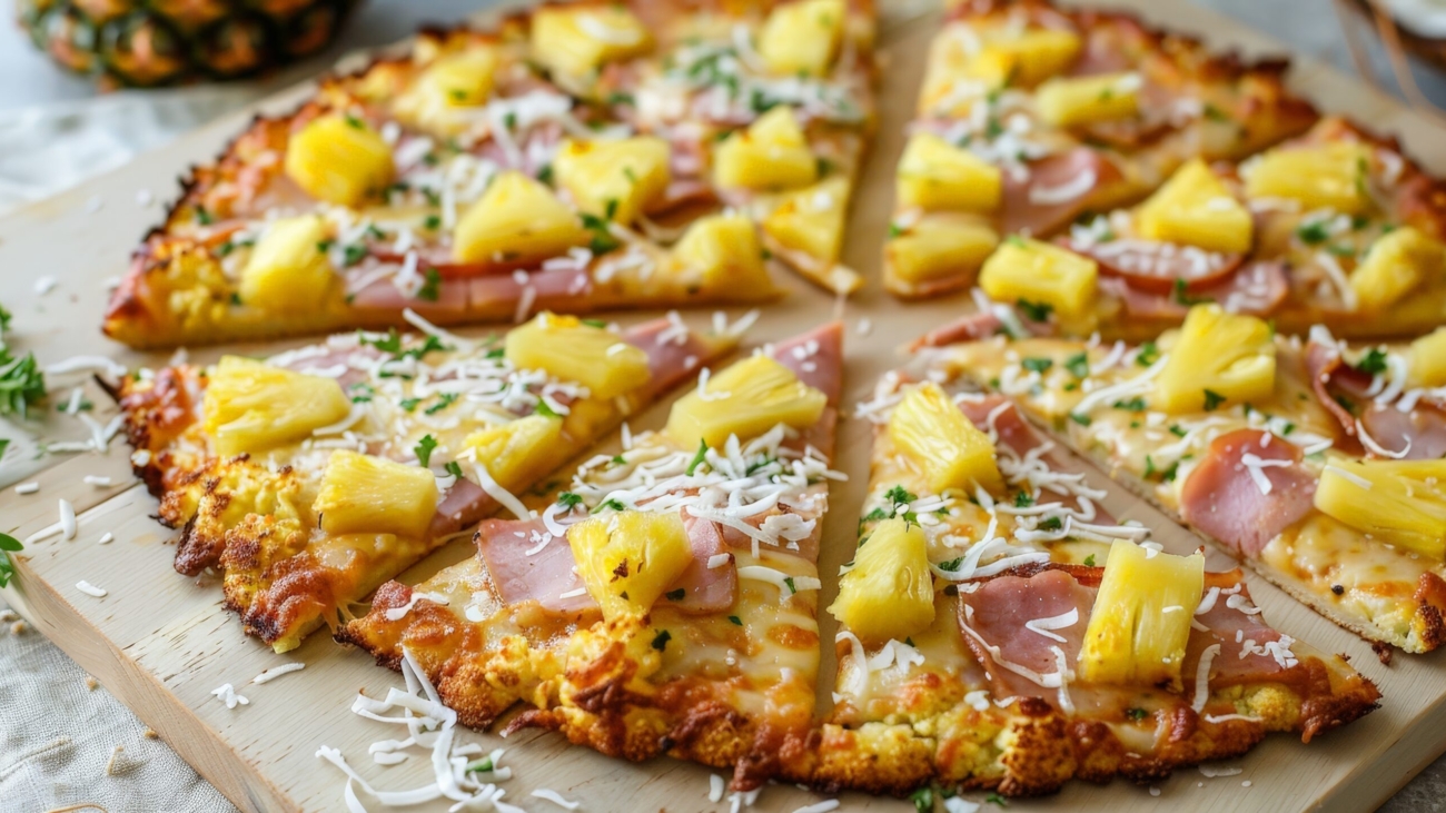 Delicious hawaiian pizza with pineapple and ham
