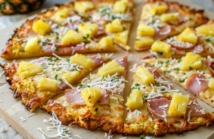 Delicious hawaiian pizza with pineapple and ham